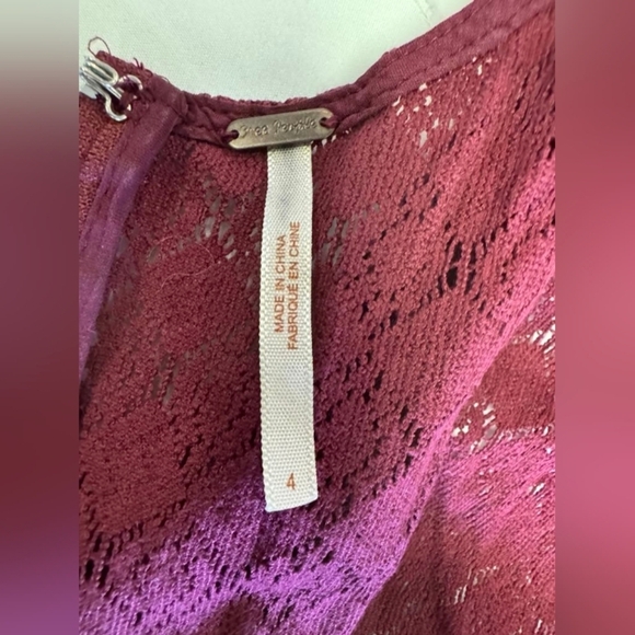 Free People EUC Burgundy Skater Dress Lace Daisy Overlay Mini Size 4 - Picture 10 of 12